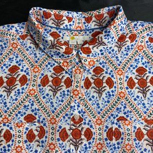 Boden Floral Button Down Shirt - Blue, Orange, White
